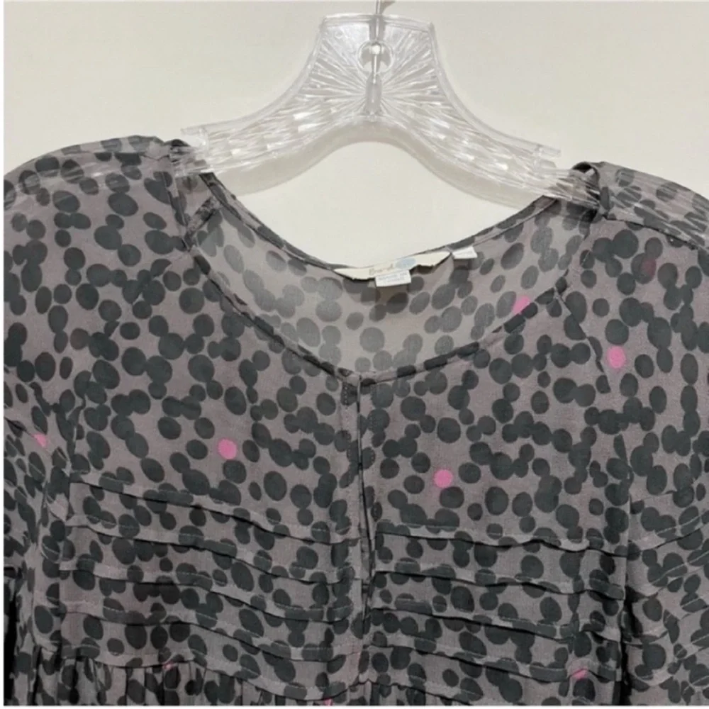 Boden abstract print dress gray black dots viscose pleated flowy puff sleeves - Picture 6 of 10